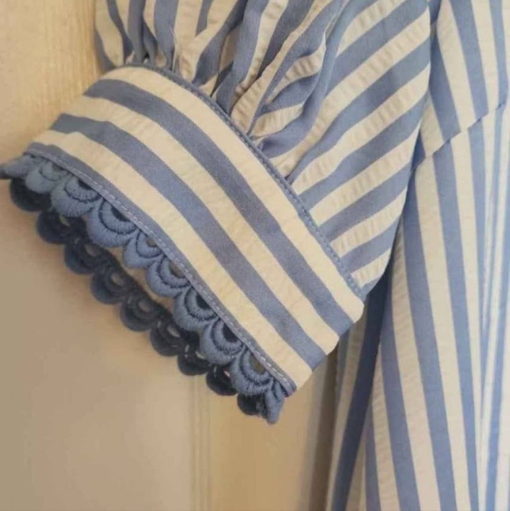 NWOT entro Blue and White Striped Puff-Sleeve Tiered Dress NWOT - Picture 4 of 6